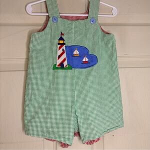 Mulberry St Reversible Jon Jon 18M Fishing & Lighthouse Gingham Boutique